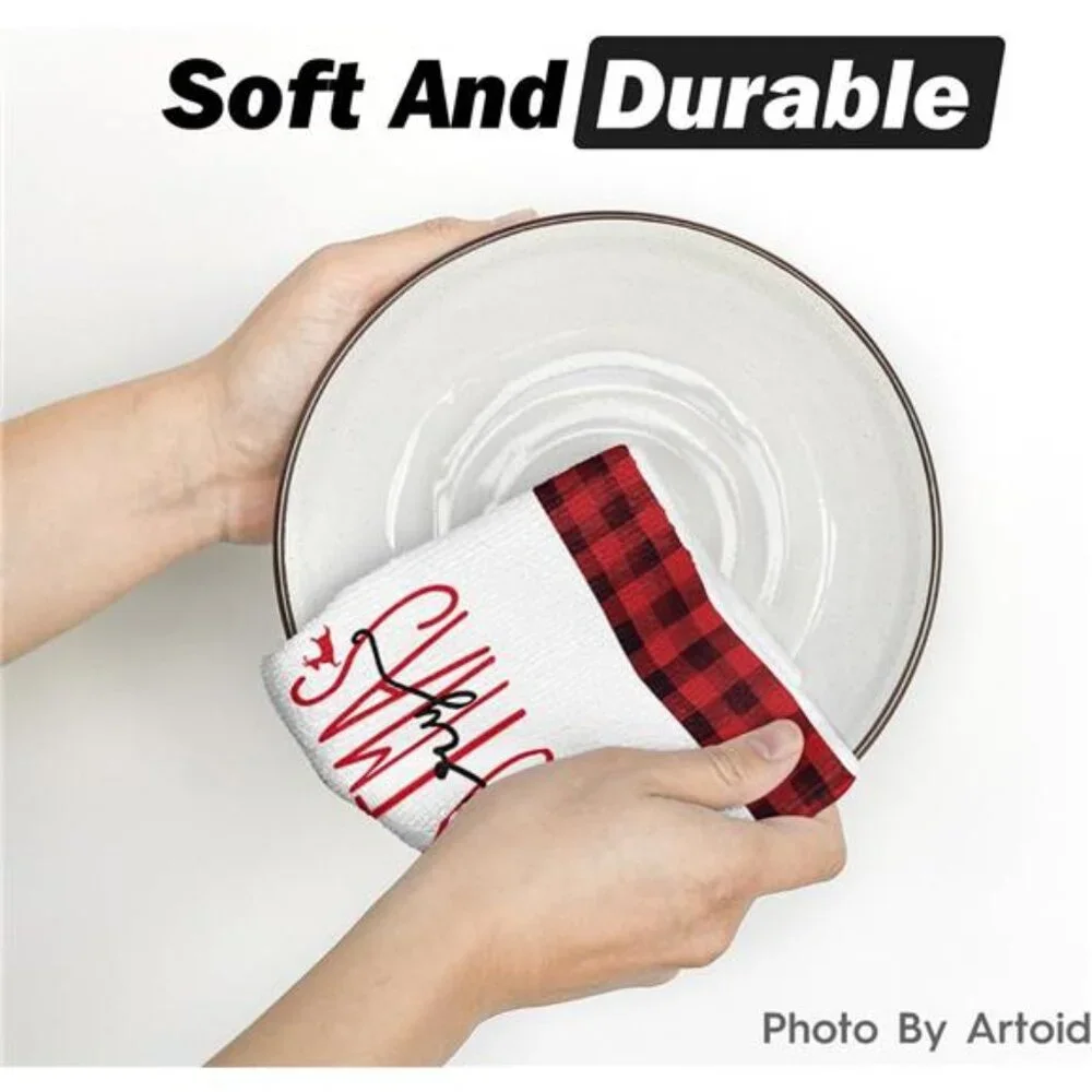 Red Black Plaid Snowman Xmas Trees Christmas Kitchen Towels